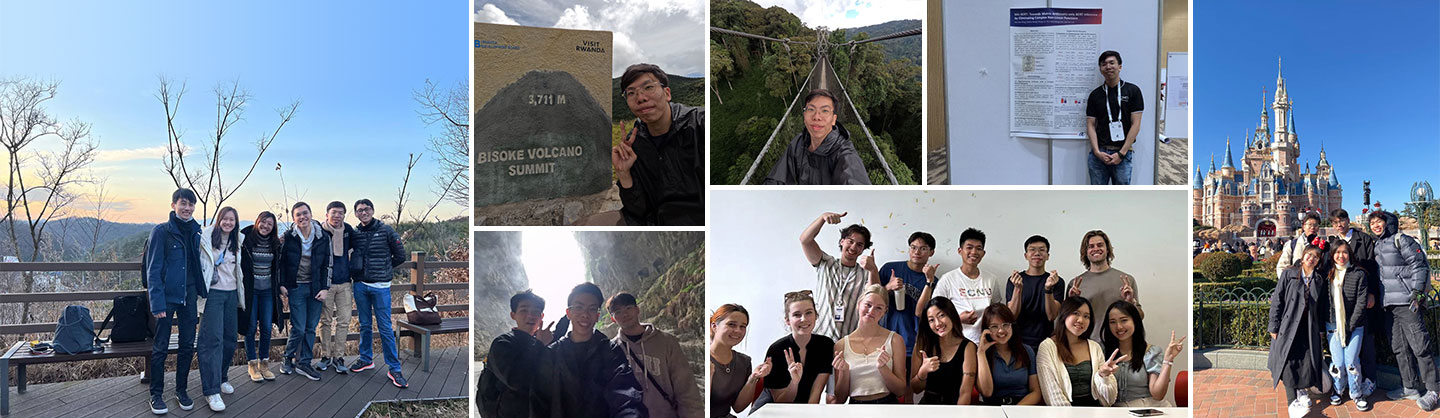 Collage photos of undergraduate's internships, attending international conference and travels.