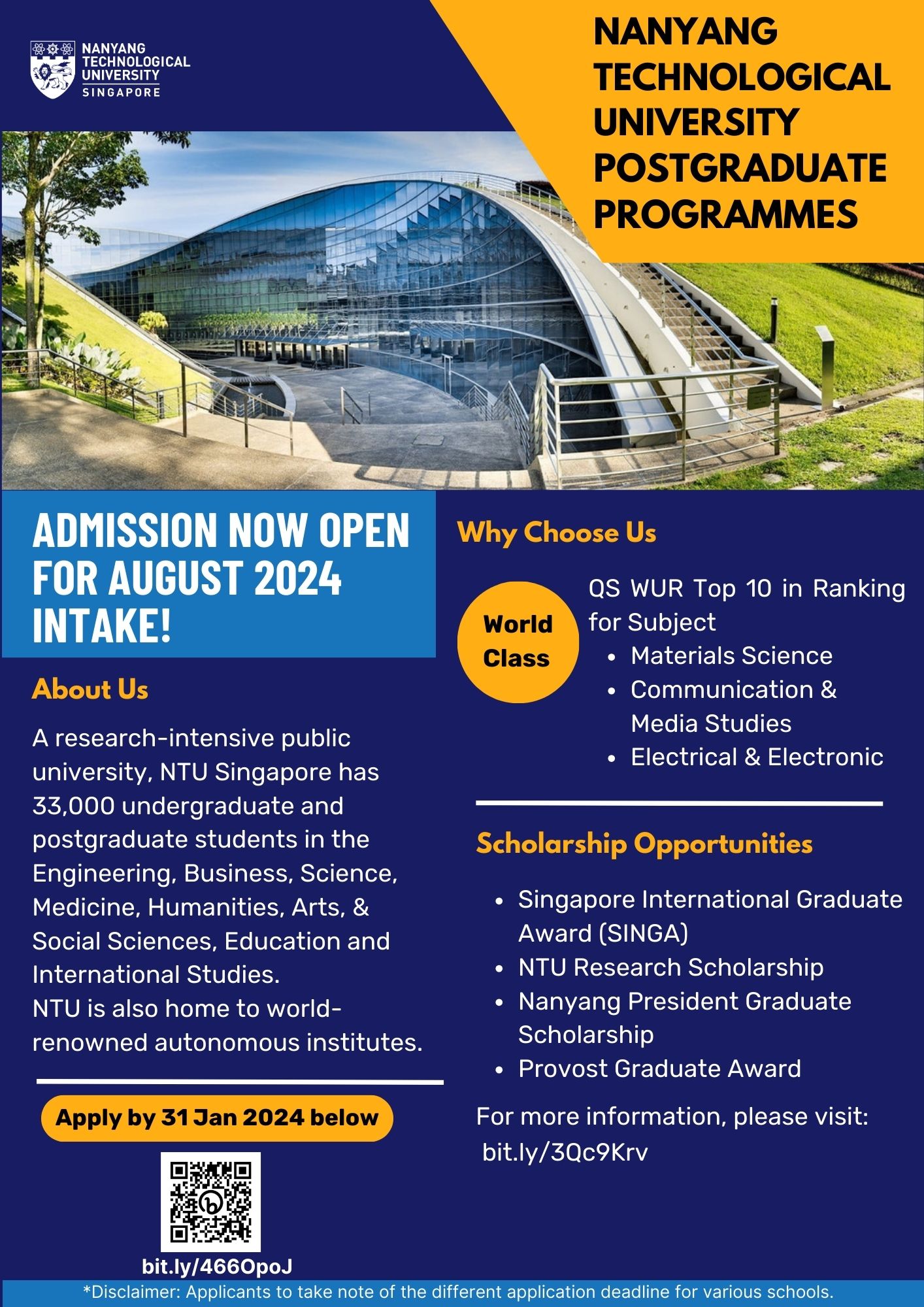 2024 Postgraduate Admission (August Intake) | Graduate College | NTU ...