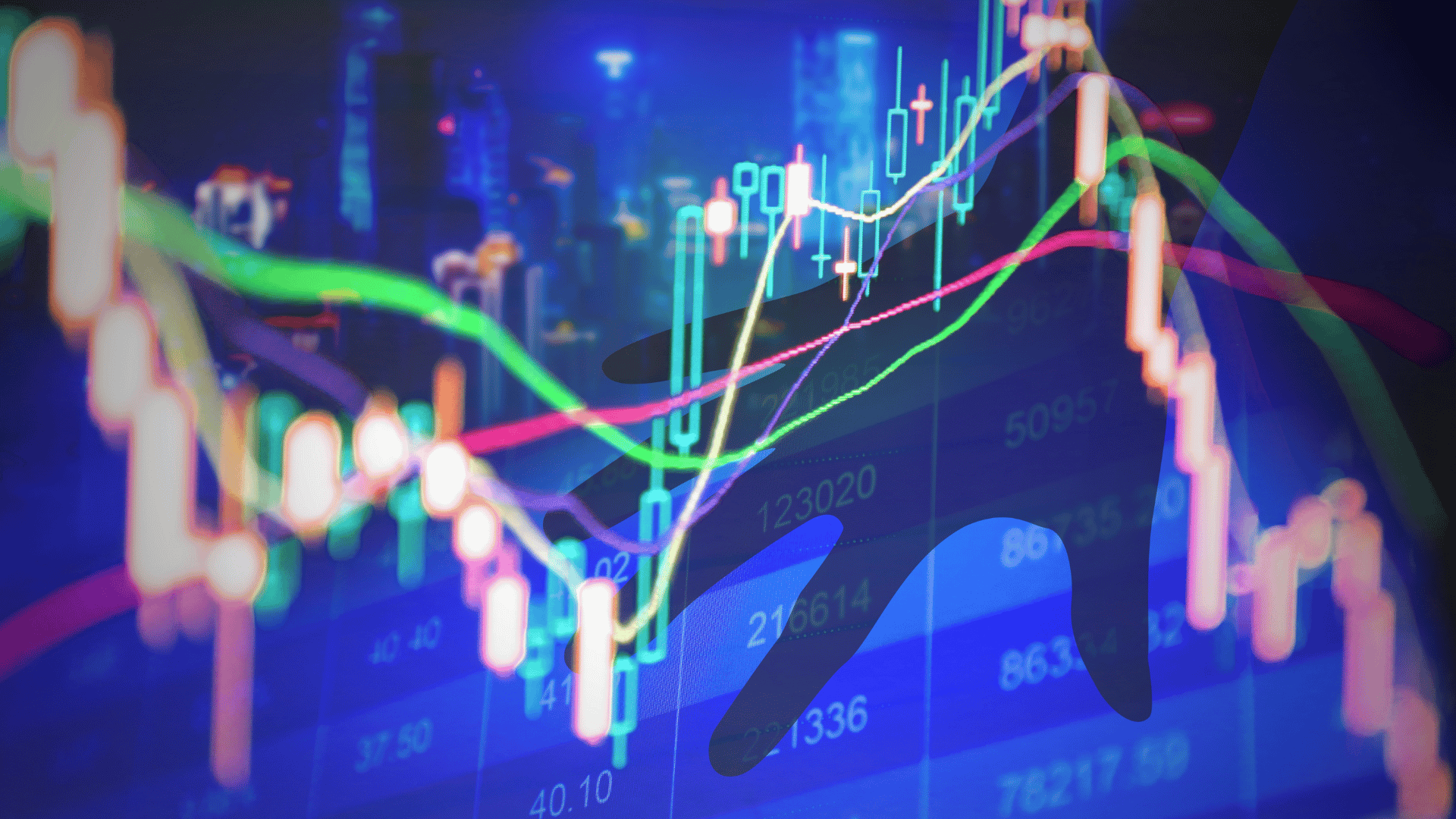 Market manipulation illustrated with a hand in the background and stock charts in the foreground