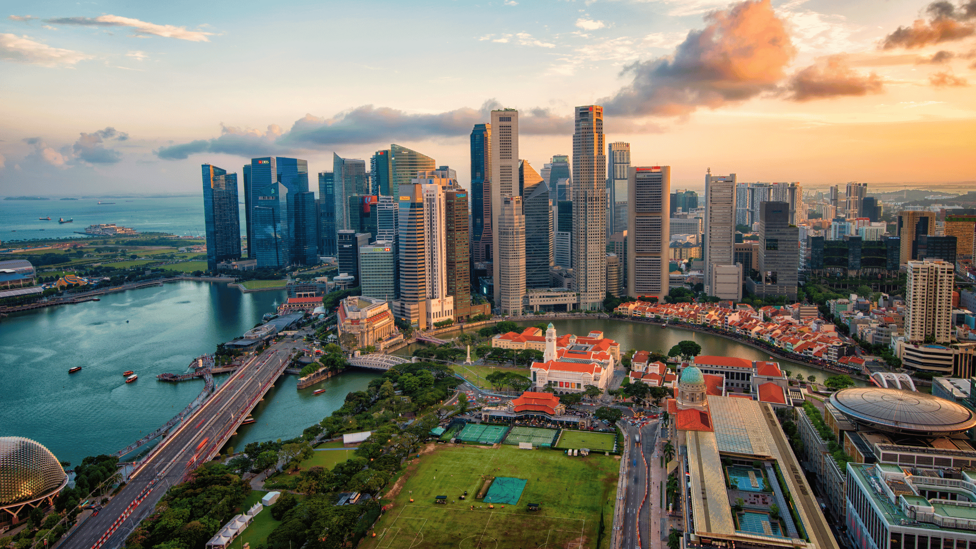 Aerial view of Singapore business district