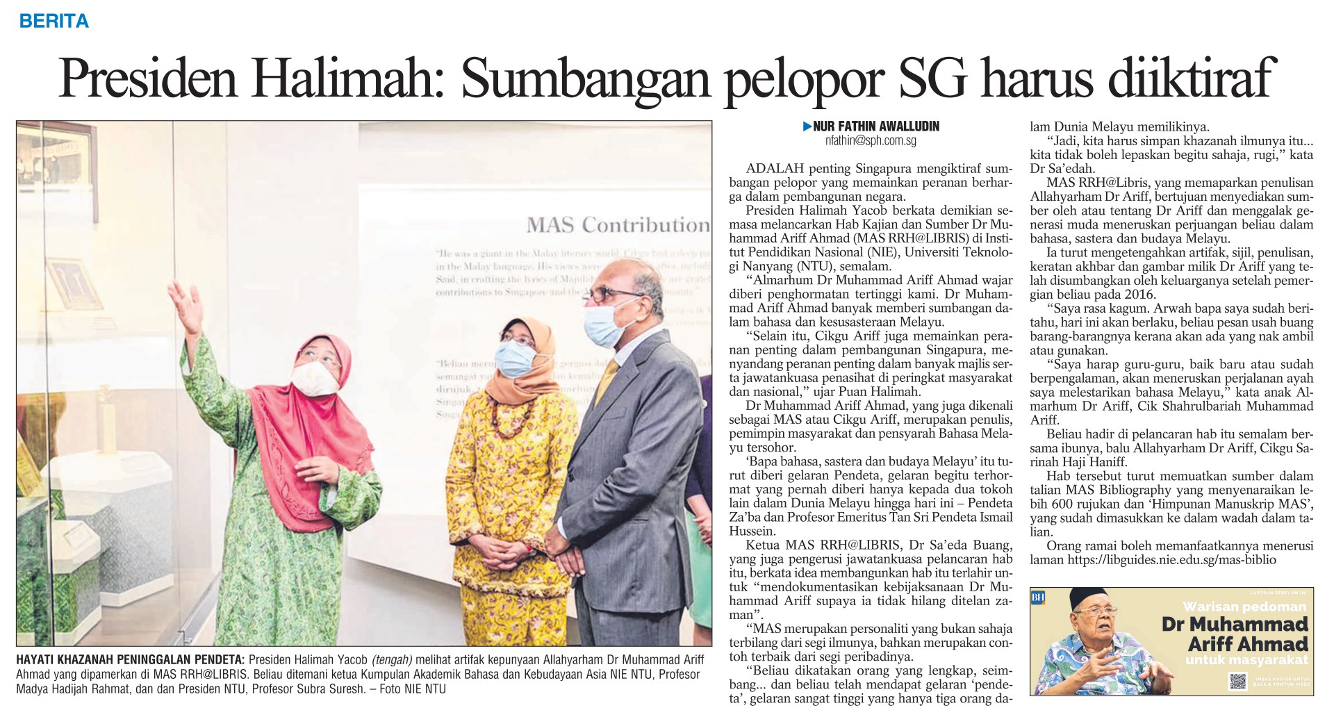 20210401 President Halimah Sumbangan pelopor SG harus diiktiraf